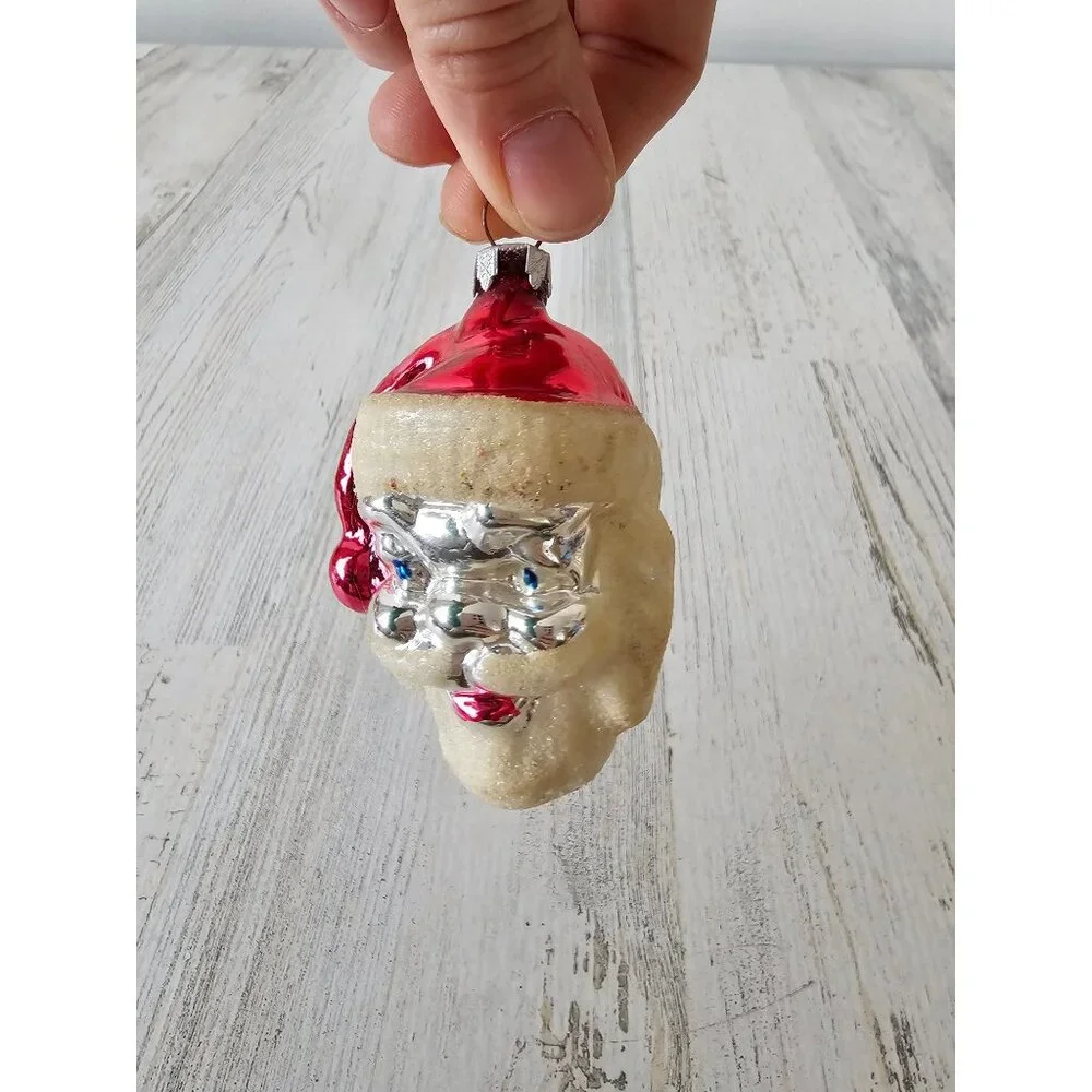 Vintage Santa flocked glass ornament‎ Germany mercury Xmas tree large